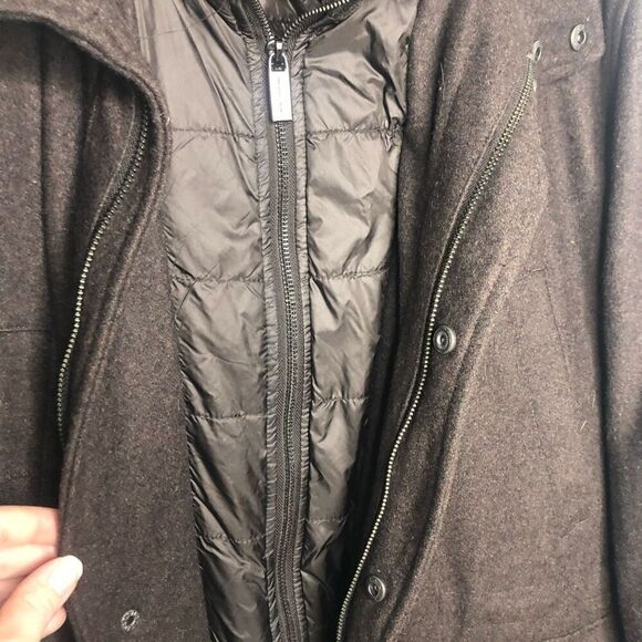 Michael Kors Men’s Brown Wool Peacoat 2-in-1 Built In Coat Jacket Large L - Picture 2 of 7